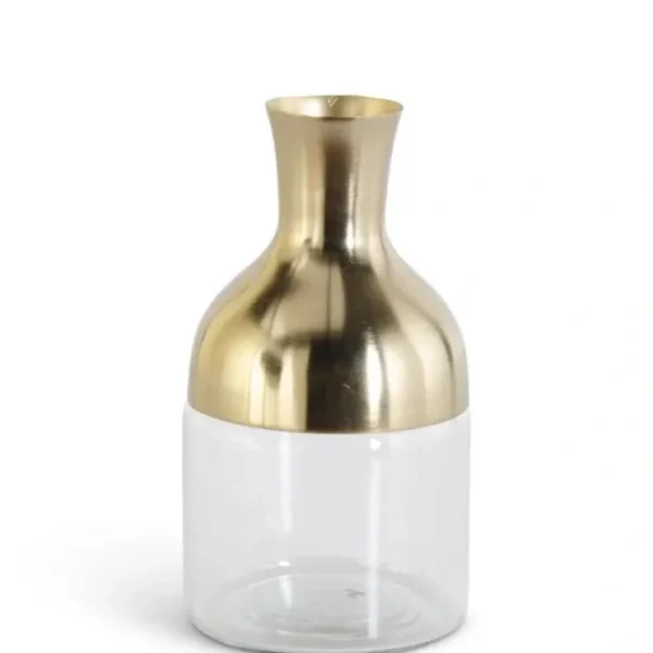 17559A-2 7.75 Inch Gold Metal & Clear Glass Long Neck Vase - cozylivehome.com | we sell a wide range of comfortable household items* Giftware