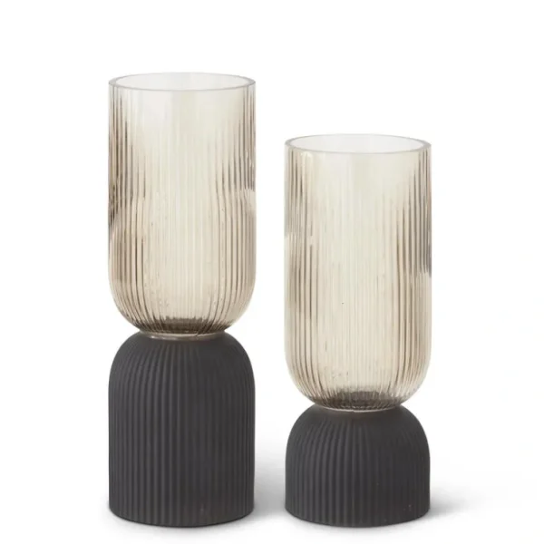18616A-2 12 Inch Ribbed Brown Transparent & Matte Black Vase - cozylivehome.com | we sell a wide range of comfortable household items* Giftware