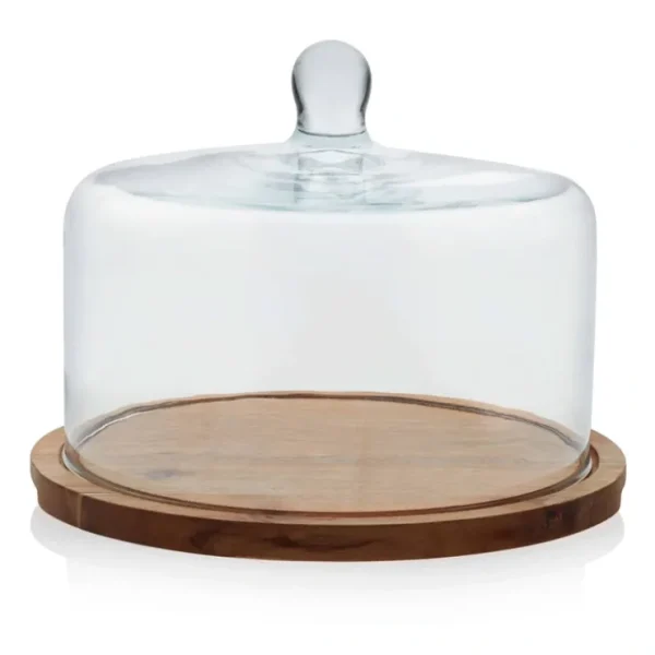 666478 Acaciawood Flat Wood Cake Stand with Glass Dome - cozylivehome.com | we sell a wide range of comfortable household items* Giftware