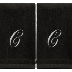 Black Monogrammed Towel - White Embroidered - Initial C - cozylivehome.com | we sell a wide range of comfortable household items* Giftware