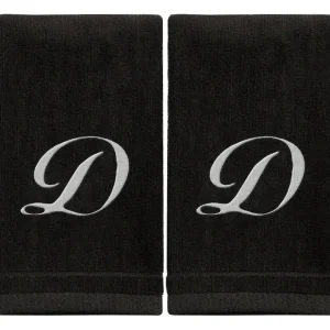 Black Monogrammed Towel - White Embroidered - Initial D - cozylivehome.com | we sell a wide range of comfortable household items* Giftware