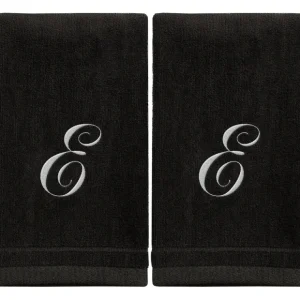 Black Monogrammed Towel - White Embroidered - Initial E - cozylivehome.com | we sell a wide range of comfortable household items* Giftware