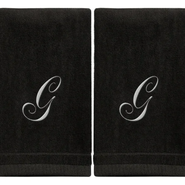 Black Monogrammed Towel - White Embroidered - Initial G - cozylivehome.com | we sell a wide range of comfortable household items* Giftware