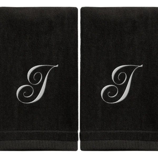 Black Monogrammed Towel - White Embroidered - Initial I - cozylivehome.com | we sell a wide range of comfortable household items* Giftware