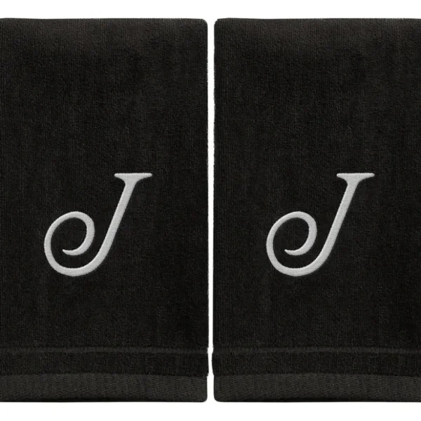 Black Monogrammed Towel - White Embroidered - Initial J - cozylivehome.com | we sell a wide range of comfortable household items* Giftware