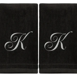 Black Monogrammed Towel - White Embroidered - Initial K - cozylivehome.com | we sell a wide range of comfortable household items* Giftware