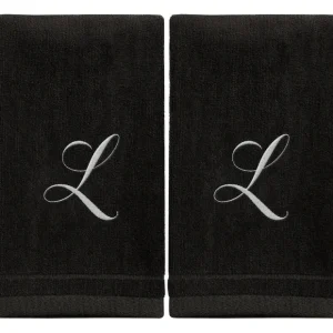 Black Monogrammed Towel - White Embroidered - Initial L - cozylivehome.com | we sell a wide range of comfortable household items* Giftware