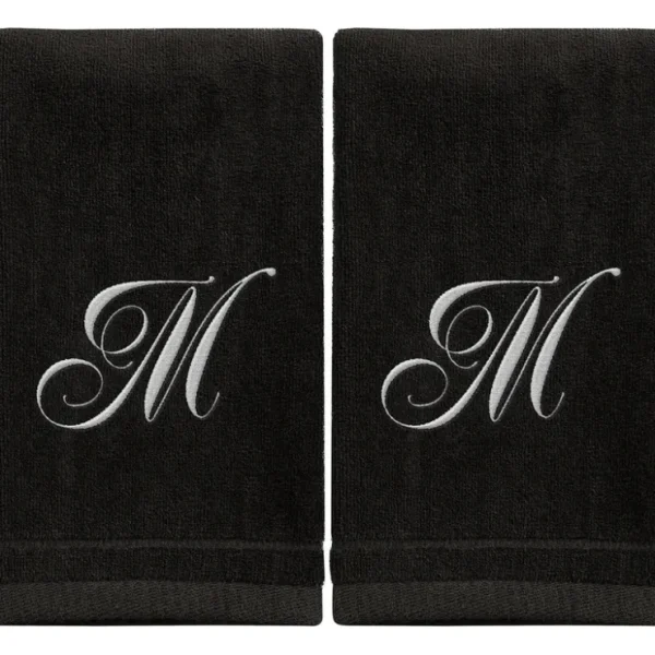 Black Monogrammed Towel - White Embroidered - Initial M - cozylivehome.com | we sell a wide range of comfortable household items* Giftware