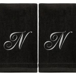 Black Monogrammed Towel - White Embroidered - Initial N - cozylivehome.com | we sell a wide range of comfortable household items* Giftware