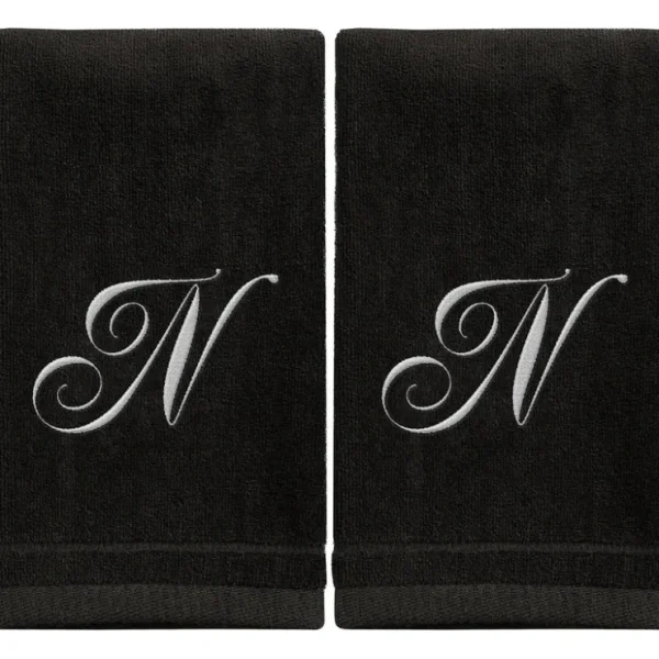 Black Monogrammed Towel - White Embroidered - Initial N - cozylivehome.com | we sell a wide range of comfortable household items* Giftware