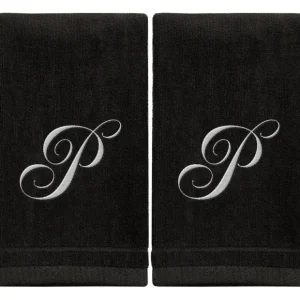 Black Monogrammed Towel - White Embroidered - Initial P - cozylivehome.com | we sell a wide range of comfortable household items* Giftware