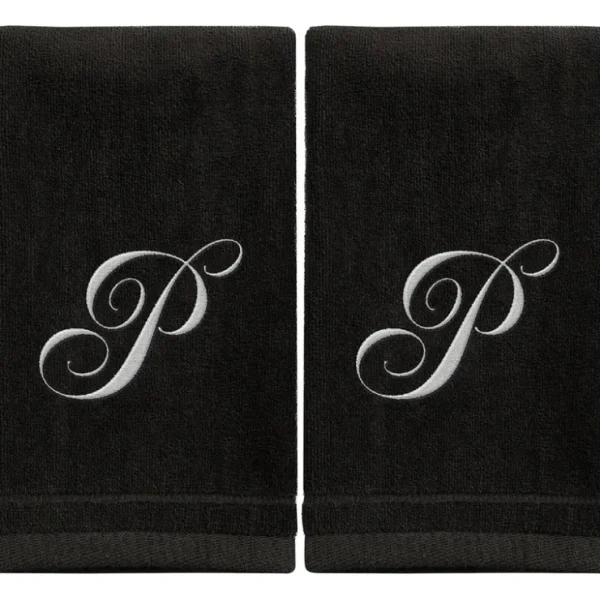 Black Monogrammed Towel - White Embroidered - Initial P - cozylivehome.com | we sell a wide range of comfortable household items* Giftware