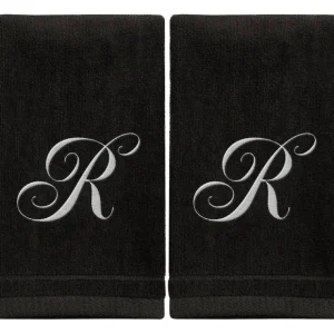 Black Monogrammed Towel - White Embroidered - Initial R - cozylivehome.com | we sell a wide range of comfortable household items* Giftware