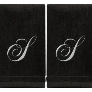 Black Monogrammed Towel - White Embroidered - Initial S - cozylivehome.com | we sell a wide range of comfortable household items* Giftware