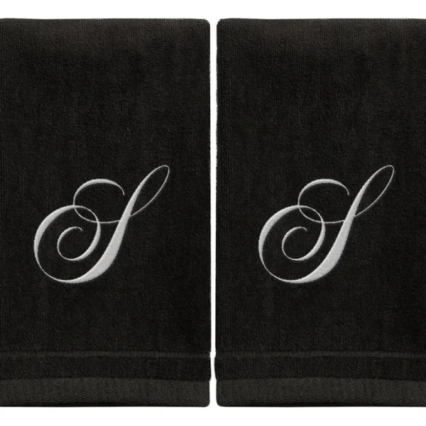 Black Monogrammed Towel - White Embroidered - Initial S - cozylivehome.com | we sell a wide range of comfortable household items* Giftware
