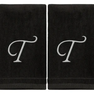 Black Monogrammed Towel - White Embroidered - Initial T - cozylivehome.com | we sell a wide range of comfortable household items* Giftware