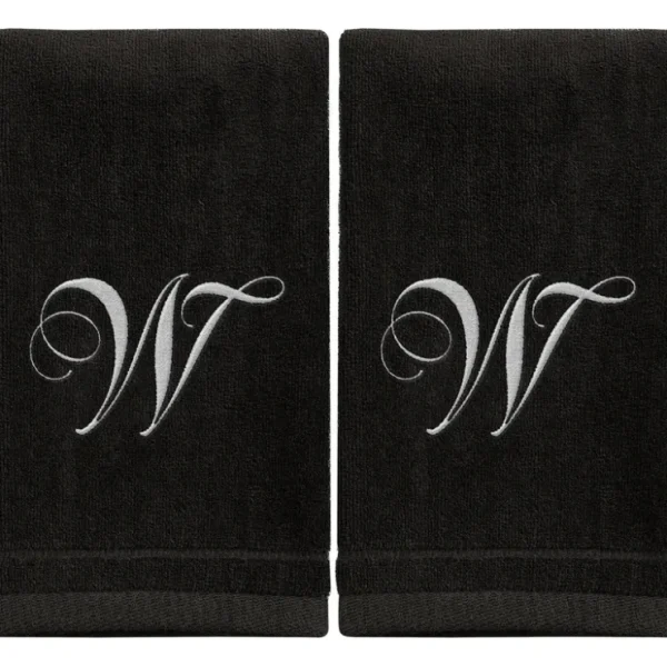 Black Monogrammed Towel - White Embroidered - Initial W - cozylivehome.com | we sell a wide range of comfortable household items* Giftware