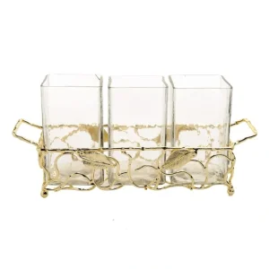 CA2003 Gold Leaf Cutlery Holder with Hammered Glass Inserts - cozylivehome.com | we sell a wide range of comfortable household items* Giftware