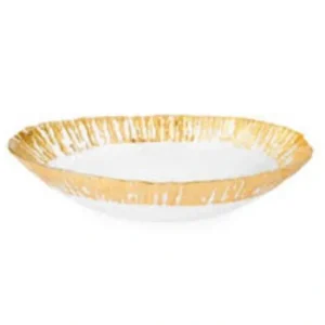 CBD625 Bowl w Gold-Scalloped-Oval Shape 11"L x 7.5"W x 2.5"H - cozylivehome.com | we sell a wide range of comfortable household items* Giftware