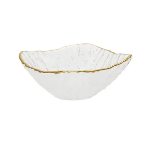 CDB2521 Crushed Glass Square Dessert Bowl with Gold Rim - 4.75"L x 4.75"W - cozylivehome.com | we sell a wide range of comfortable household items* Giftware