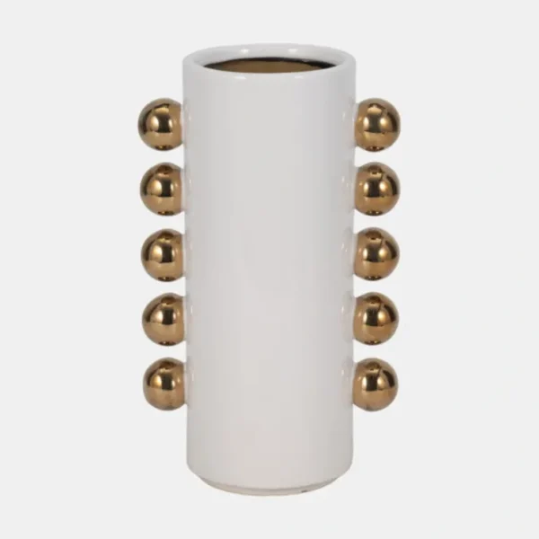19076-03 Cer, 10" Vase W/ Side Knobs, White/gold - cozylivehome.com | we sell a wide range of comfortable household items* Giftware