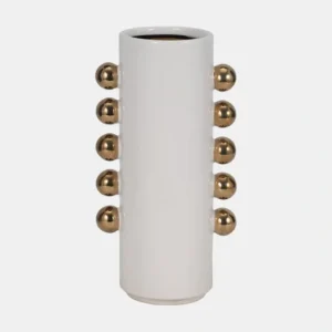 19076-02 Cer, 13" Vase W/ Side Knobs, White/gold - cozylivehome.com | we sell a wide range of comfortable household items* Giftware