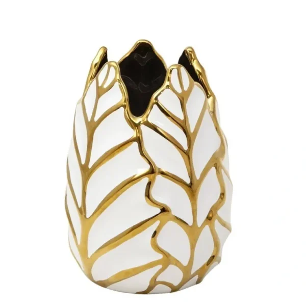 13036-03 CERAMIC 7.75" LEAF VASE, WHITE/GOLD - cozylivehome.com | we sell a wide range of comfortable household items* Giftware