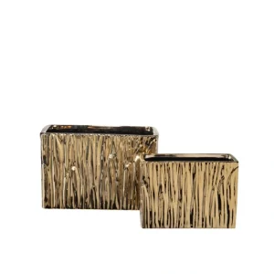 55414-1 Ceramic Low Rectangle Vase with Embossed Pinnacle Abstract Design Body Gloss Finish Gold 9.50"x4.50"x6.50"H - cozylivehome.com | we sell a wide range of comfortable household items* Giftware
