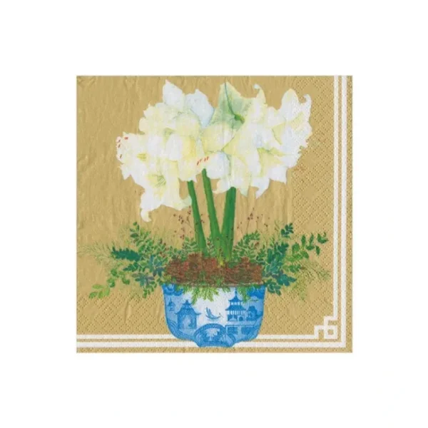 Shop All^COCKTAIL NAPKINS POTTED AMARYLLIS GOLD - cozylivehome.com | we sell a wide range of comfortable household items