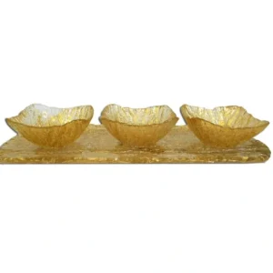 CR547 Beveled 3 Bowl Relish Dish-Gold-Tray 18.5"L, Bowls 4.75"D - cozylivehome.com | we sell a wide range of comfortable household items* Giftware