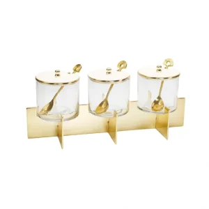 GCS3345 Three Glass Canister Set White Lids Gold Block Base - cozylivehome.com | we sell a wide range of comfortable household items* Giftware