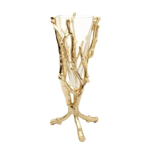 GRV1087 13" Gold Floral Vase with Removable Glass Insert - cozylivehome.com | we sell a wide range of comfortable household items* Giftware