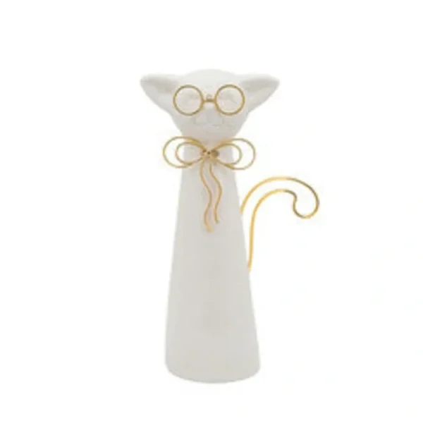 15832-02 8"H CAT W/GLASSES DECO, WHITE - cozylivehome.com | we sell a wide range of comfortable household items* Giftware