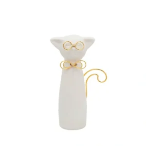 15832-01 7"H CAT W/GLASSES DECO, WHITE - cozylivehome.com | we sell a wide range of comfortable household items* Giftware