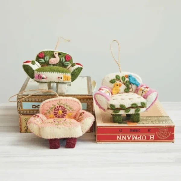 Handmade Wool Felt Chair Ornament w/ Applique & Embroidery - cozylivehome.com | we sell a wide range of comfortable household items* Ornament