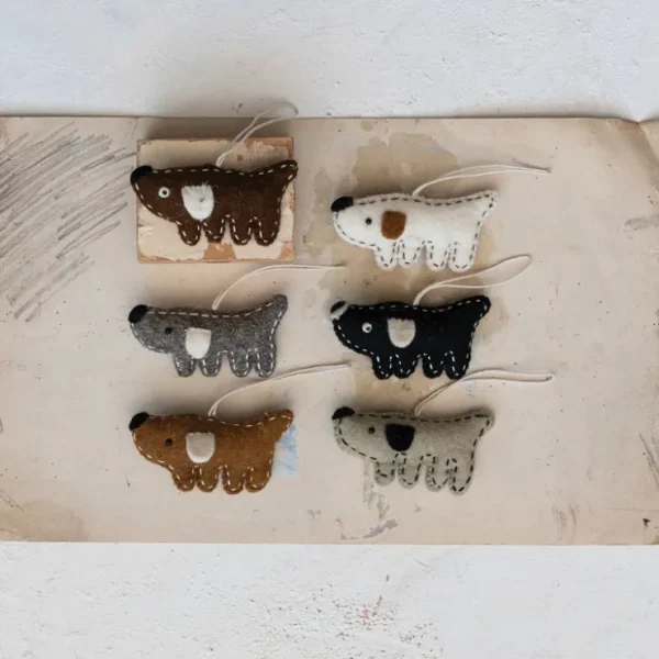 Handmade Wool Felt Dog Ornament w/ Stitching - cozylivehome.com | we sell a wide range of comfortable household items* Ornament