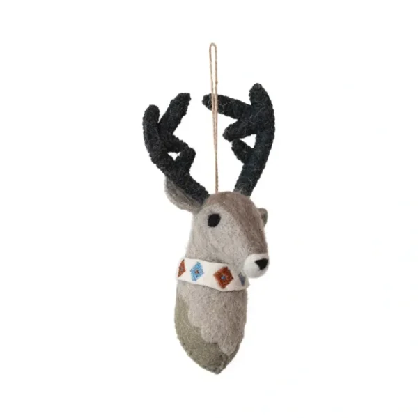 Handmade Wool Felt Reindeer Head Ornament w/ Embroidery - cozylivehome.com | we sell a wide range of comfortable household items* Ornament