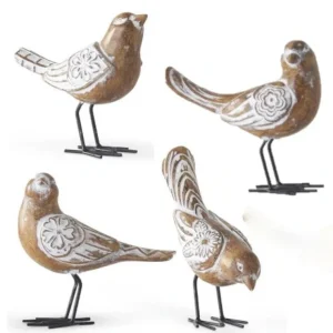 4.5 Inch Assorted Whitewashed Resin Carved Birds w/Metal Legs - cozylivehome.com | we sell a wide range of comfortable household items* Giftware
