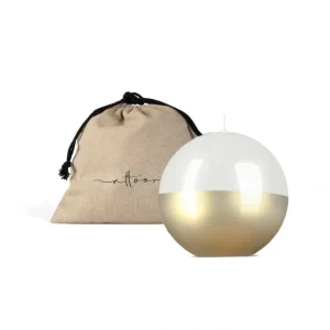 5 INCH HIGH GLOSS METALLIC CANDLE SPHERE - WHITE/GOLD - cozylivehome.com | we sell a wide range of comfortable household items* Giftware