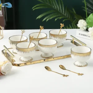 J-ICMTW-WHT-GD Porcelain Dessert Mugs with Coordinating Tray - cozylivehome.com | we sell a wide range of comfortable household items* Giftware