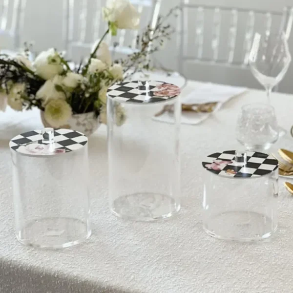 J-JKLM-CBLK Lucite Cookie Jars with Black Chic Checkered Lids Medium - cozylivehome.com | we sell a wide range of comfortable household items* Giftware