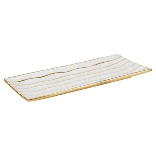 J-PTR-WHT/GD Porcelain Rectangular Tray Wht - cozylivehome.com | we sell a wide range of comfortable household items* Giftware