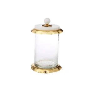MGJ875 Small Glass Canister with Marble and Gold Lid - 4"D x 4"H - cozylivehome.com | we sell a wide range of comfortable household items* Giftware