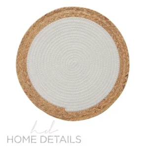 Round Polyester Placemat with Water Hyacinth Edge - D15" - cozylivehome.com | we sell a wide range of comfortable household items* Shop All