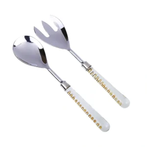 SS470 S/2 Stainless Steel Salad Servers with Glass Handle and Gold Inserted Design - cozylivehome.com | we sell a wide range of comfortable household items* Giftware