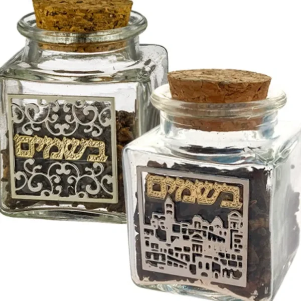 UK49458 Glass Besamim Holder With Faux Leather Plaque, Assorted Designs 6 Cm - cozylivehome.com | we sell a wide range of comfortable household items* Shop All