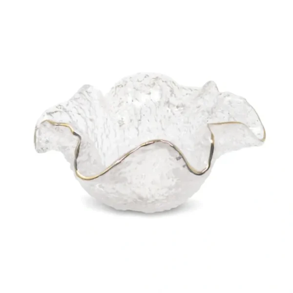 VB3946 Hammered Glass Ruffled Bowl with Gold Trim - Medium - cozylivehome.com | we sell a wide range of comfortable household items* Giftware