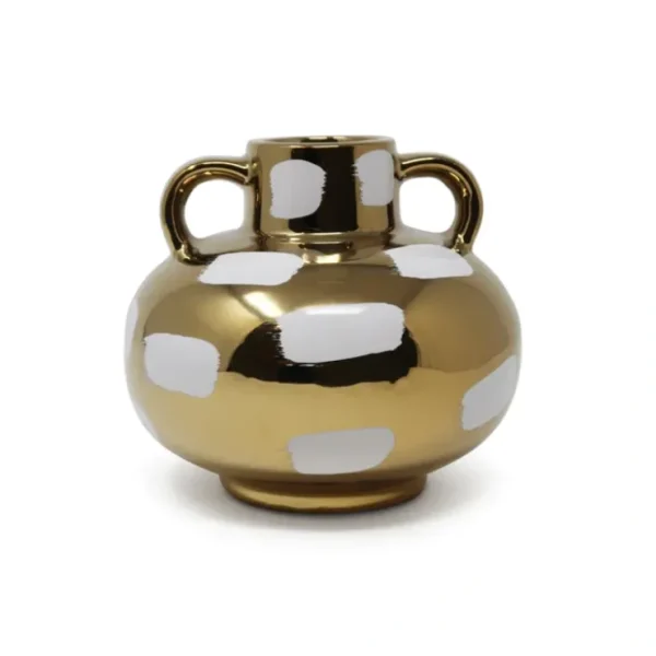 WGV3228 Gold Vase With White Brushstroke Design With Handles - cozylivehome.com | we sell a wide range of comfortable household items* Giftware