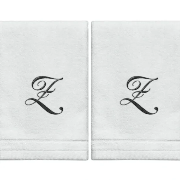 White Monogrammed Towel - Black Embroidered - Initial Z - cozylivehome.com | we sell a wide range of comfortable household items* Giftware