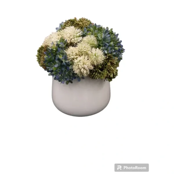 White Shiny Pot Sedem - BLUE Or PINK Flowers - cozylivehome.com | we sell a wide range of comfortable household items* Giftware